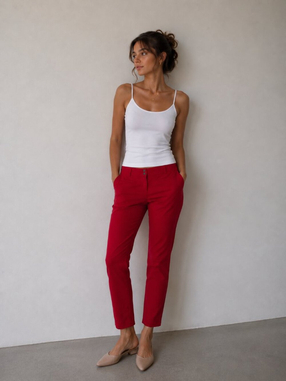 Anthropologie Essential Slim Red Pants Women Size 12 Cotton Blend Stretch Ankle